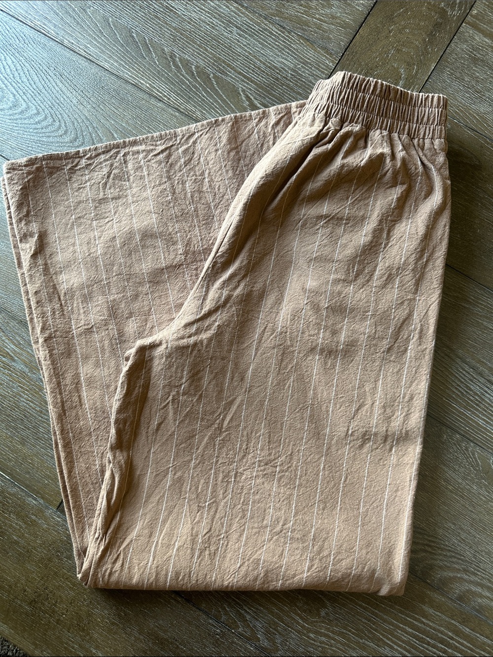 Miou Muse Wide Leg Palazzo Pants Small Tan Pinstripe Coastal Grandmother Resort - Picture 4 of 4